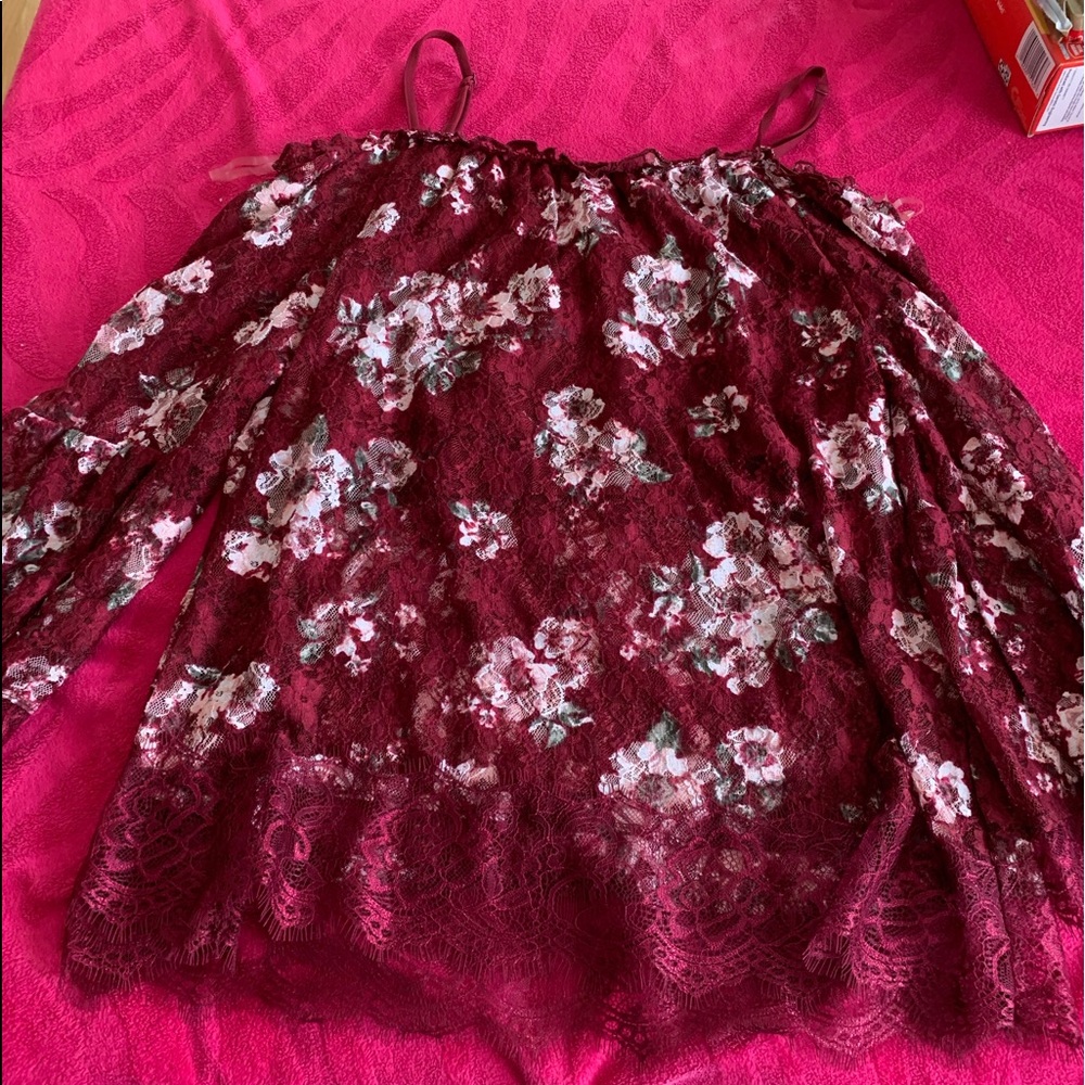 A Burgundy no boundaries flower see-through shirt